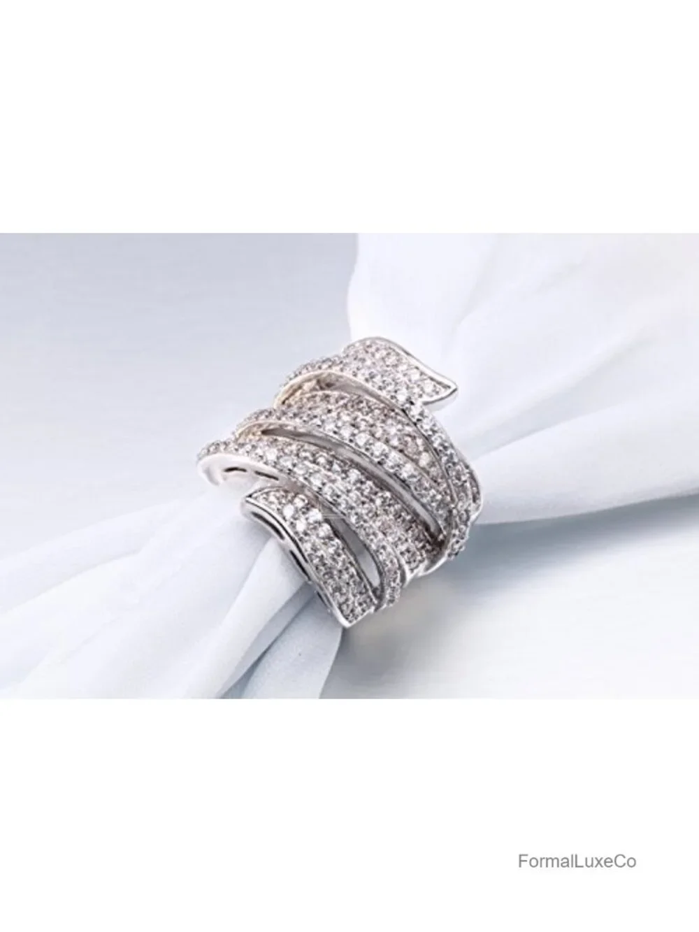 Rhodium Plated Cubic Zirconia Wide Band Cocktail Ring